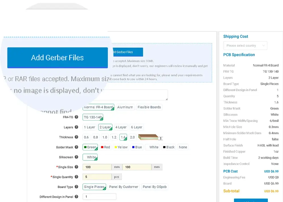 First step: Upload your PCB Gerber files and fill in the form