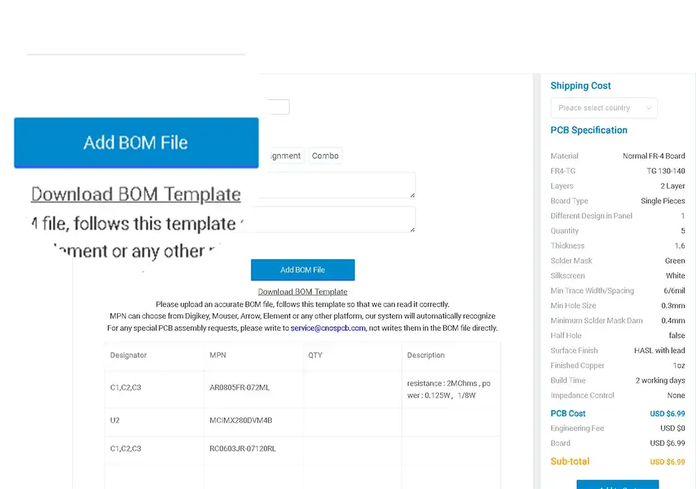 Second step: Upload a formatted BOM file